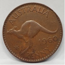AUSTRALIA 1960 .  ONE 1 PENNY . ERROR . DIE ERROR AFTER AUSTRALIA